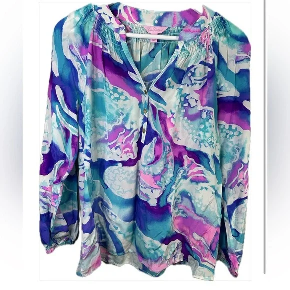 Lilly Pulitzer Elsa Purple Opal Swell Aquainted Blouse Size Small - Picture 4 of 8